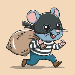 Fototapeta premium Cartoon Mouse Thief with Loot Bag