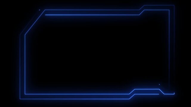 neon blue frame glowing against black background