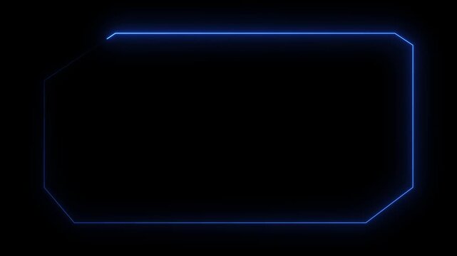 neon blue octagonal frame on black background