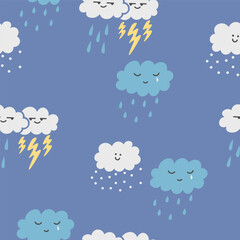 Naklejka premium Seamless pattern with rainy clouds in doodle style.Element for decoration design mail posts postcards poster print invitation background backdrop wrapping wallpaper banner textile