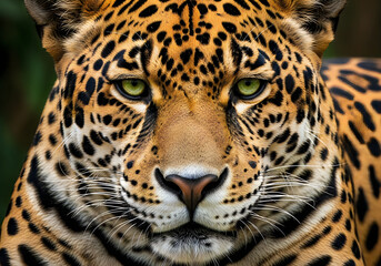 Obraz premium Majestic jaguar portrait a close up of the powerful predator's intense gaze and striking coat