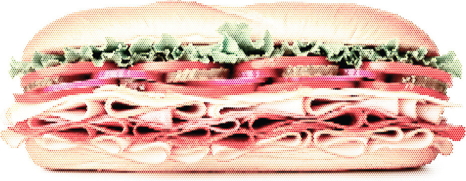 Sandwich vector sub design and print retro for comic halftone pop art graphic