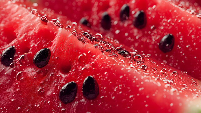 Macro of fresh watermelon slices with droplets
