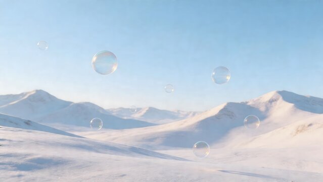 Snowy mountains with floating bubbles