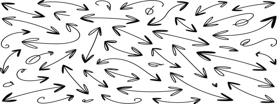 Arrows Directional Graphics: A collection of various hand-drawn arrow designs, symbolizing direction, movement, and choices, perfect for conveying concepts and guiding the viewer's eye.