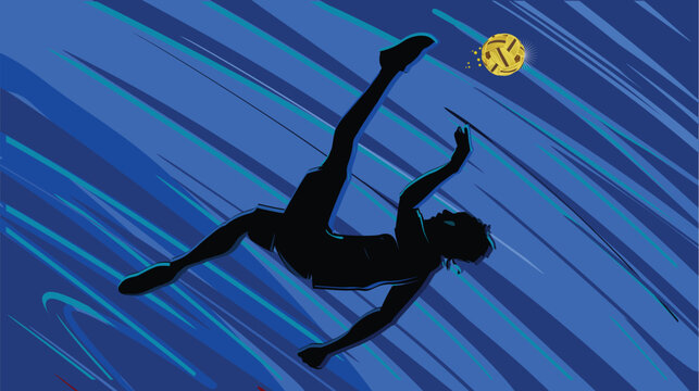 Colorful vector editable kick volleyball or takraw player in action for any graphic background	