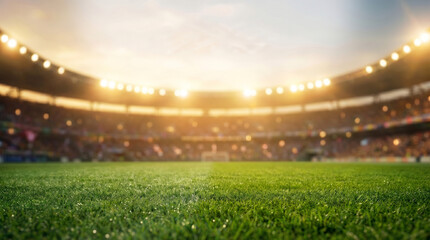 Obraz premium Stadium View: A vibrant, expansive stadium bathed in a warm, inviting glow, beckoning sports enthusiasts to a thrilling experience.