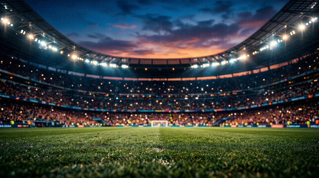 Stadium Grandeur: A captivating panorama showcasing a bustling stadium under the enchanting twilight sky.