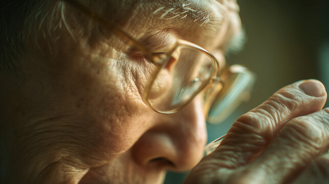 Macro of elderly person thinking or reminiscing