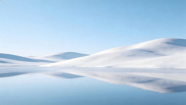 Snowy landscape with calm water