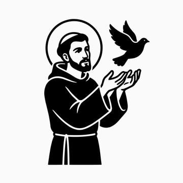 St Francis of Assisi with Dove Vector Illustration