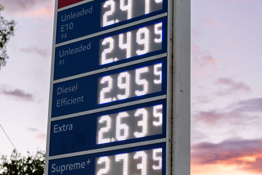 Cost of living shown in rising petrol prices at service station at the end of the day