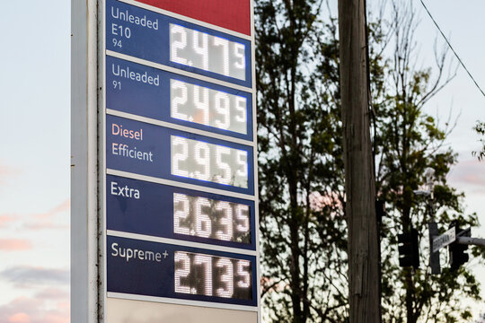 Cost of living shown in rising petrol prices at service station at the end of the day