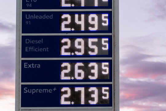 Cost of living shown in rising petrol prices at service station at the end of the day
