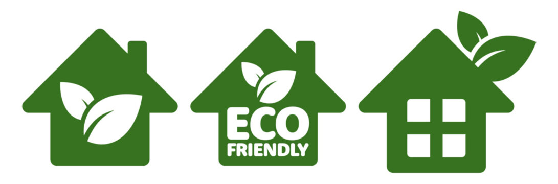 エコハウスアイコン ECO FRIENDLY 環境配慮型住宅のシンプルデザイン素材 Eco Friendly House Icon Sustainable Home Green Living Design Symbol
