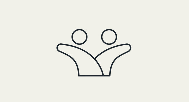 Outline icon representing friendship, unity, or community with two abstract figures embracing on a bright studio background.