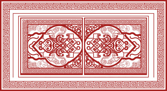 Intricate Traditional Ornamental Border and Seamless Pattern in Red and White, Decorative Design