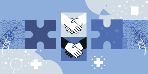 Obraz premium handshake illustration with puzzle pieces and decorative elements
