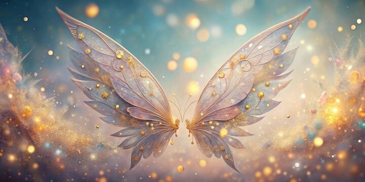 Enchanted Fairy Wings with Golden Dust and Sparkling Lights in a Dreamlike Setting