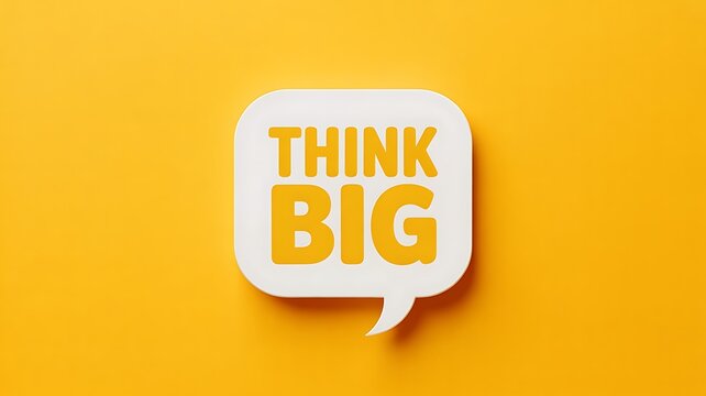 Inspirational quote, motivational phrase, think big, speech bubble, yellow background