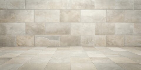 Fototapeta premium Neutral-toned tile wall and floor background ideal for product placement or design presentations