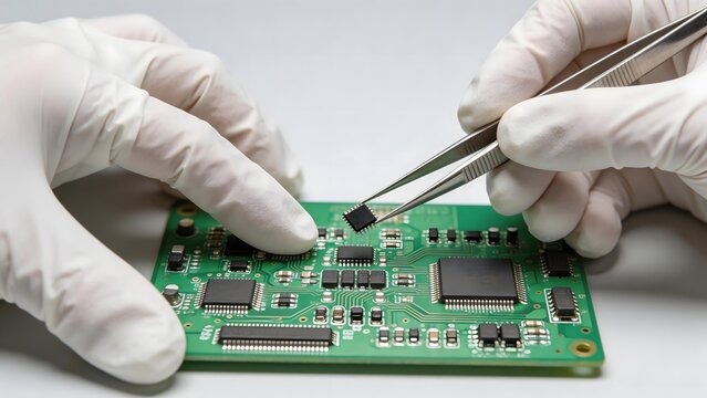Hands working on a circuit board