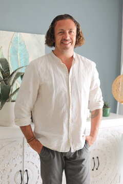 Man in Linen Shirt Indoors