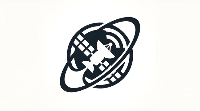 Clever shapes form satellite using negative space with orbit lines signals high contrast conceptual design.
