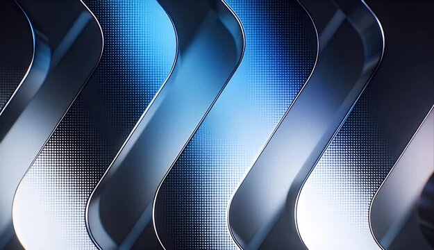 Abstract blue wave background with looping metallic pattern, glossy texture, smooth gradient light, dark stripe curves, futuristic digital backdrop for modern design