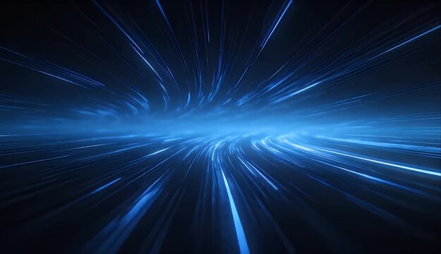 Blue Light Streak Abstract Tunnel Futuristic Motion Glowing Line Speed Effect Looping Background Dark Space Motion Blur Digital Wave