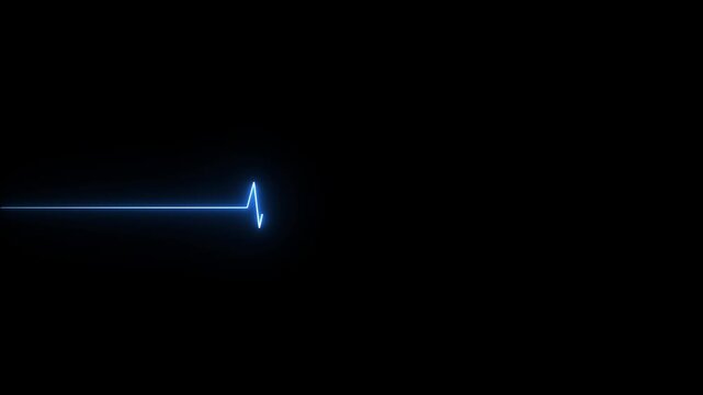 Electrocardiogram line on black background. Glowing blue electrocardiogram line design. Medical electrocardiogram line for heart rate monitoring and pulse tracking visuals art.