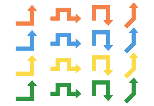 シンプルな曲がる矢印4色