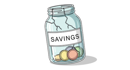 Jar with coins and label savings. © Satria