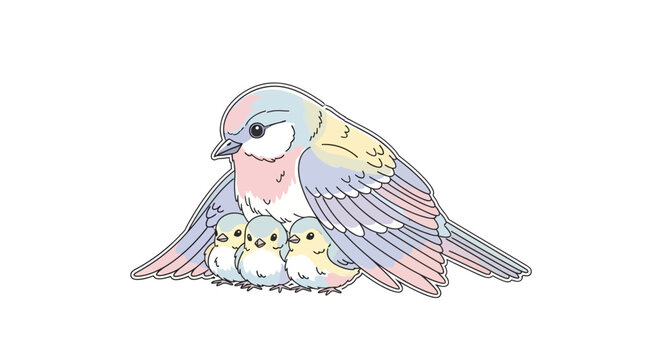 Mother Bird With Baby Birds Nest.