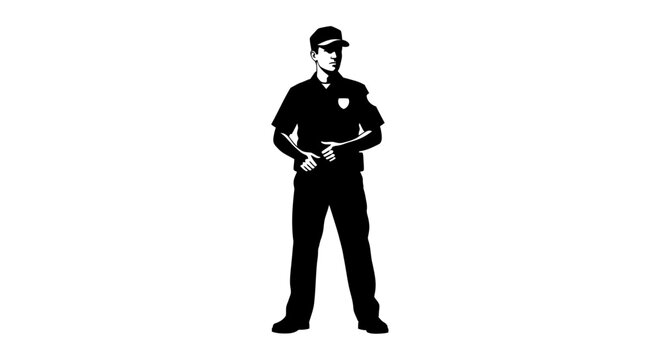 Black silhouette of a male security guard standing