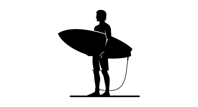 Black silhouette of a surfer holding a surfboard