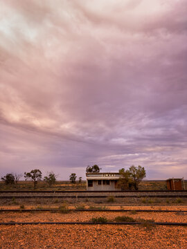 outback railway siding at Olary under threatening clouds