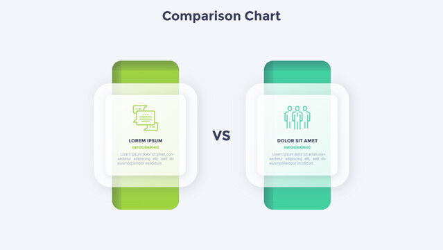 Vector illustration, Comparison chart infographic template with two vertical columns for presentation slides. Professional business diagram layout for data visualization, text comparison and strategy