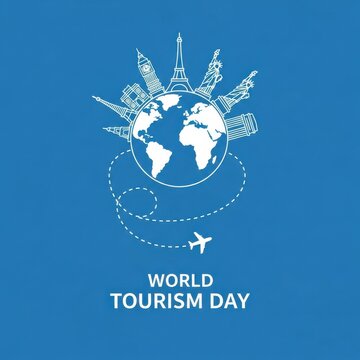 World tourism day concept with globe and world famous landmarks