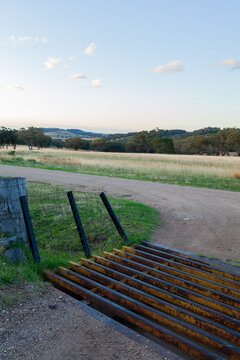 Cattle grid on farm property separating paddocks