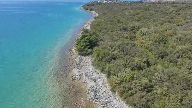 Aerial drone view of rocky mediterranean sea shore and adriatic sea