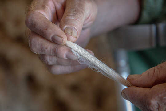 Wool staple held between two hands