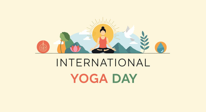 Woman Meditating Outdoors under the Sun for International Yoga Day Celebration, in bright studio.