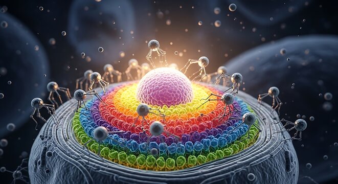 Vibrant Atomic Structure Model in Space.