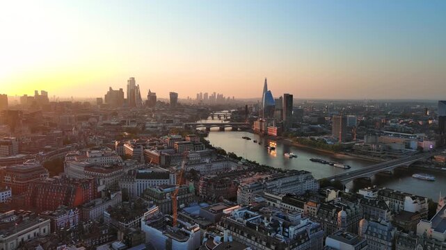 Aerial View of London, UK: Skyline of Capital City of United Kingdom of Great Britain and Northern Ireland, City of London

