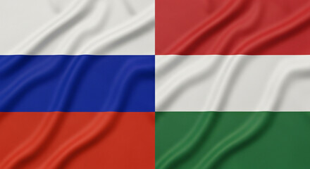 Obraz premium Split Screen Russia And Hungary Flags Fabric Texture Diplomatic Theme JPG
