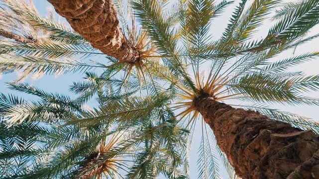 Landscape footage of tropical palm trees in Siwa Oasis, Egypt.