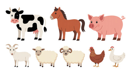 Fototapeta premium Farm animals illustration set