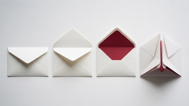 Four white envelopes with different opening styles