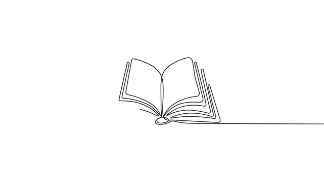 Continuous One-Line Drawing Animation - Open Book Vector Design